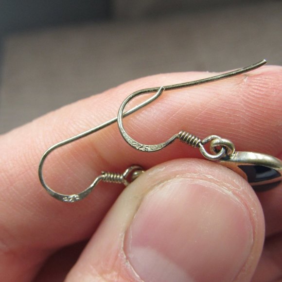 Sterling Silver Odd Circle Blue Inlay Earrings - Picture 3 of 6